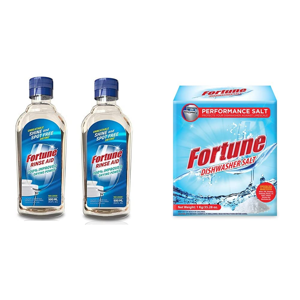 Fortune Dishwasher Rinse Aid 500 ml (2 Units X 500 ml) & Fortune Dishwasher Salt - 1 Kg - Compatible with all Dishwasher Brands-picture-25