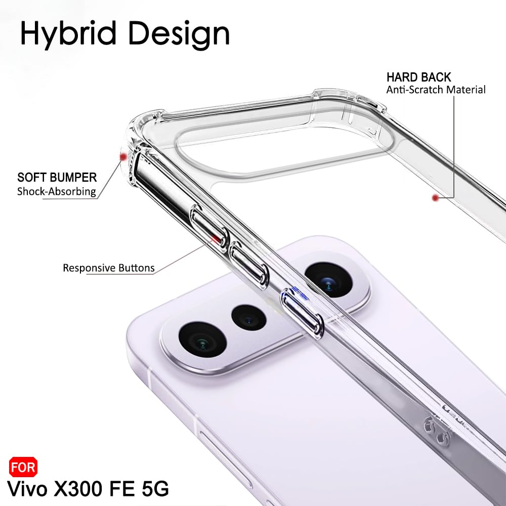 TheGiftKart Crystal Clear Back Cover Case for Vivo X300 FE 5G | 360 Degree Protection | Shock Proof Design | Transparent Back Cover Case for Vivo X300 FE 5G (PC & TPU, Transparent Bumper) — Amazon image 3