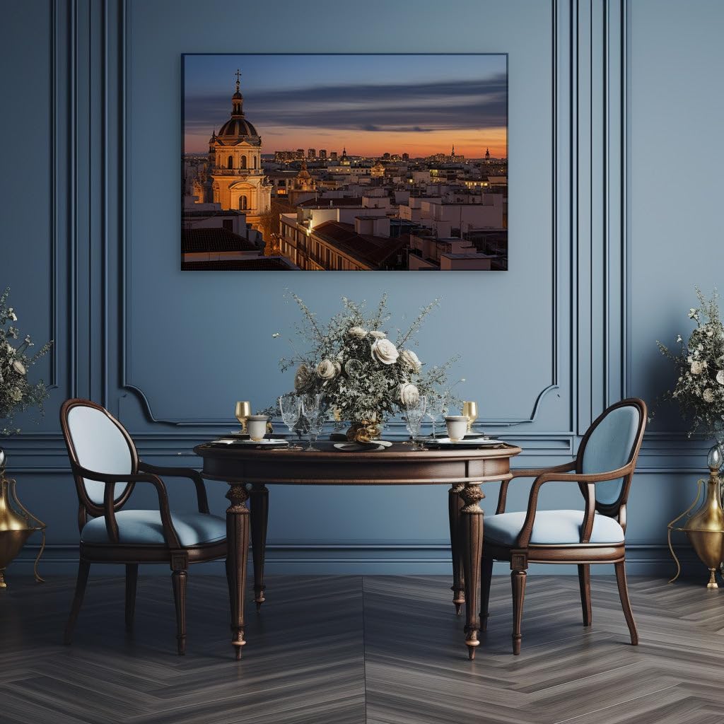 Canvas for Living room. Madrid's Sunset Splendor: A Breathtaking Aerial Cityscape Palette, 27 x 18 inch Canvas Wall Art - Skylines And Cityscapes - Modern Home Decor