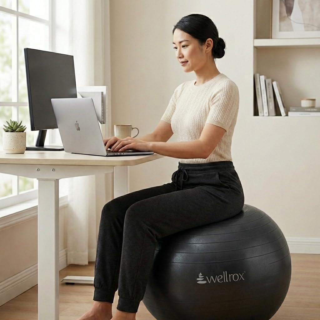 Wellrox Gymnastikball mit elektrischer Pumpe, 55 cm, Anti-Burst-Yoga-Ball für Schwangerschaft, Pilates, Fitness und Physiotherapie, Heim-Fitness-Stuhl für den Schreibtisch