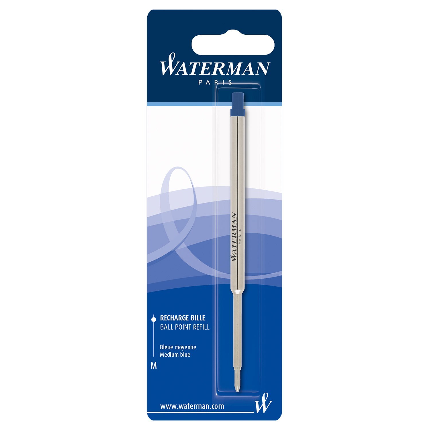 Waterman Hémisphère Acier Attributs Chromés Stylo Bille Pointe Moyenne - Dans son écrin + Waterman Recharge Stylo Bille, Pointe Moyenne, Encre Bleue (S0944490) Bundle