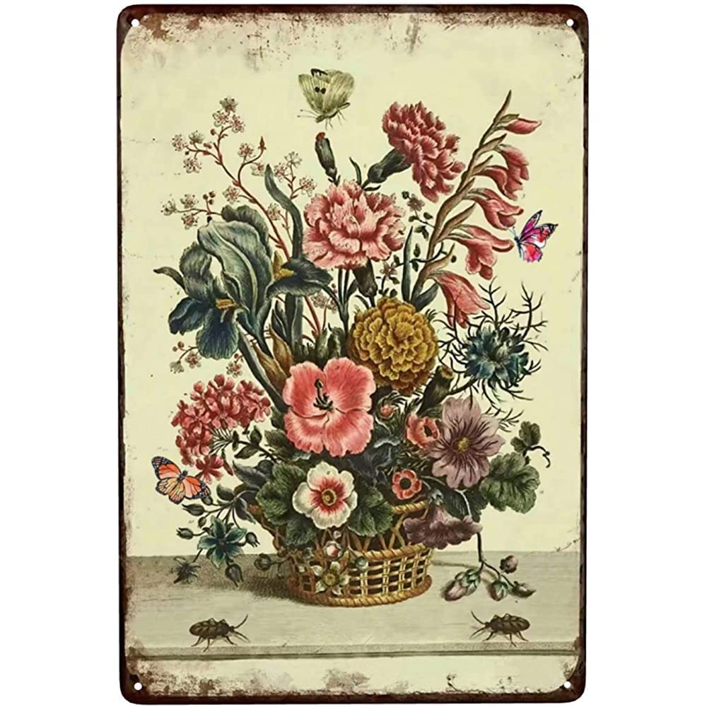 Flower Art Painting tin Signage Vintage Metal Sign Gift Bedroom Retro Novelty Cafe Store Tin Signs 12x8inch