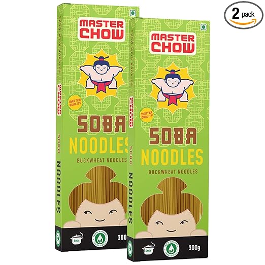 MasterChow Healthy Soba Noodles - Pack of 2 | Made with Buckwheat Flour 70% & Whole Wheat 30% | Serves 4-5 Meals - 600gms