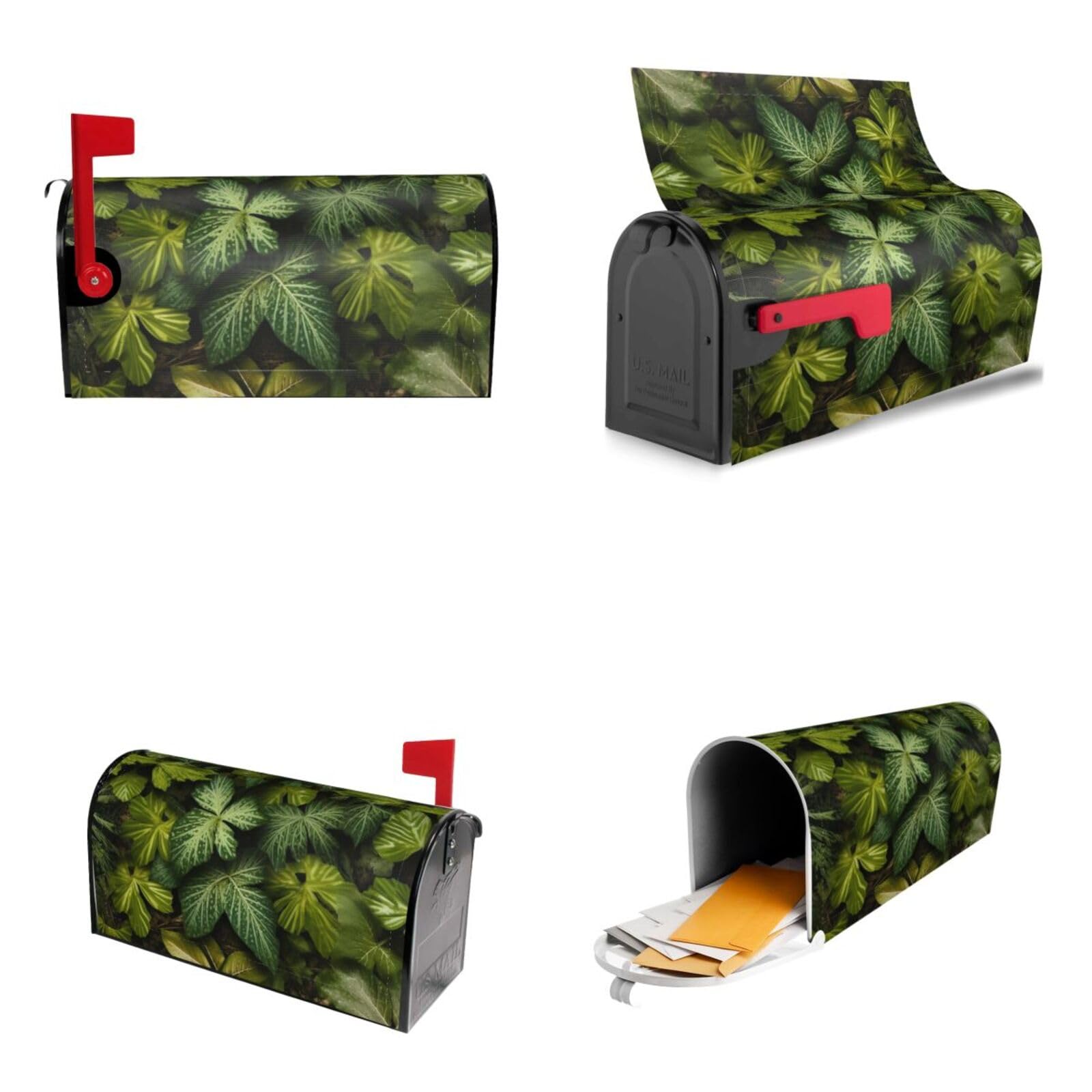 Green Leaves and Plants Mailbox Covers Magnetic Wraps Post Letter Box Cover Garden Home Decor 25.5x21 in