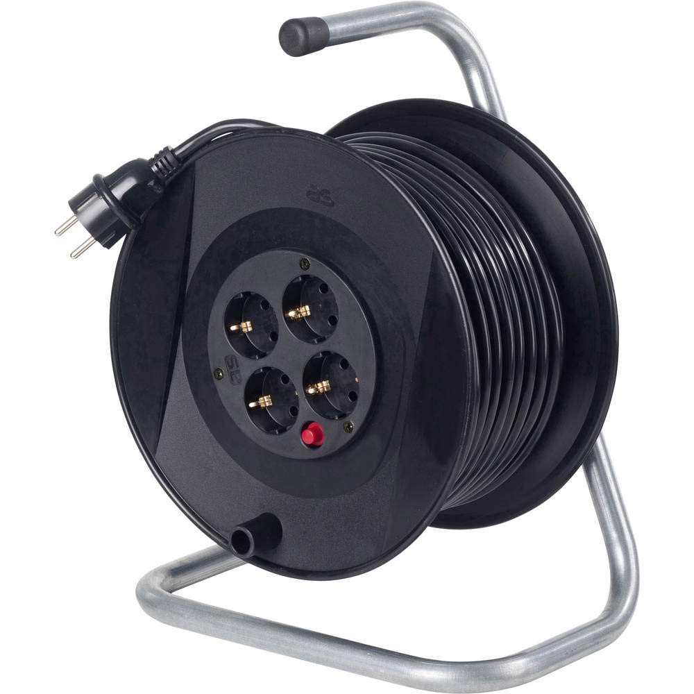 as - Schwabe avvolgicavo 50 m, IP20 interno, 4 prese con terra, interruttore termico di protezione, Made in Germany