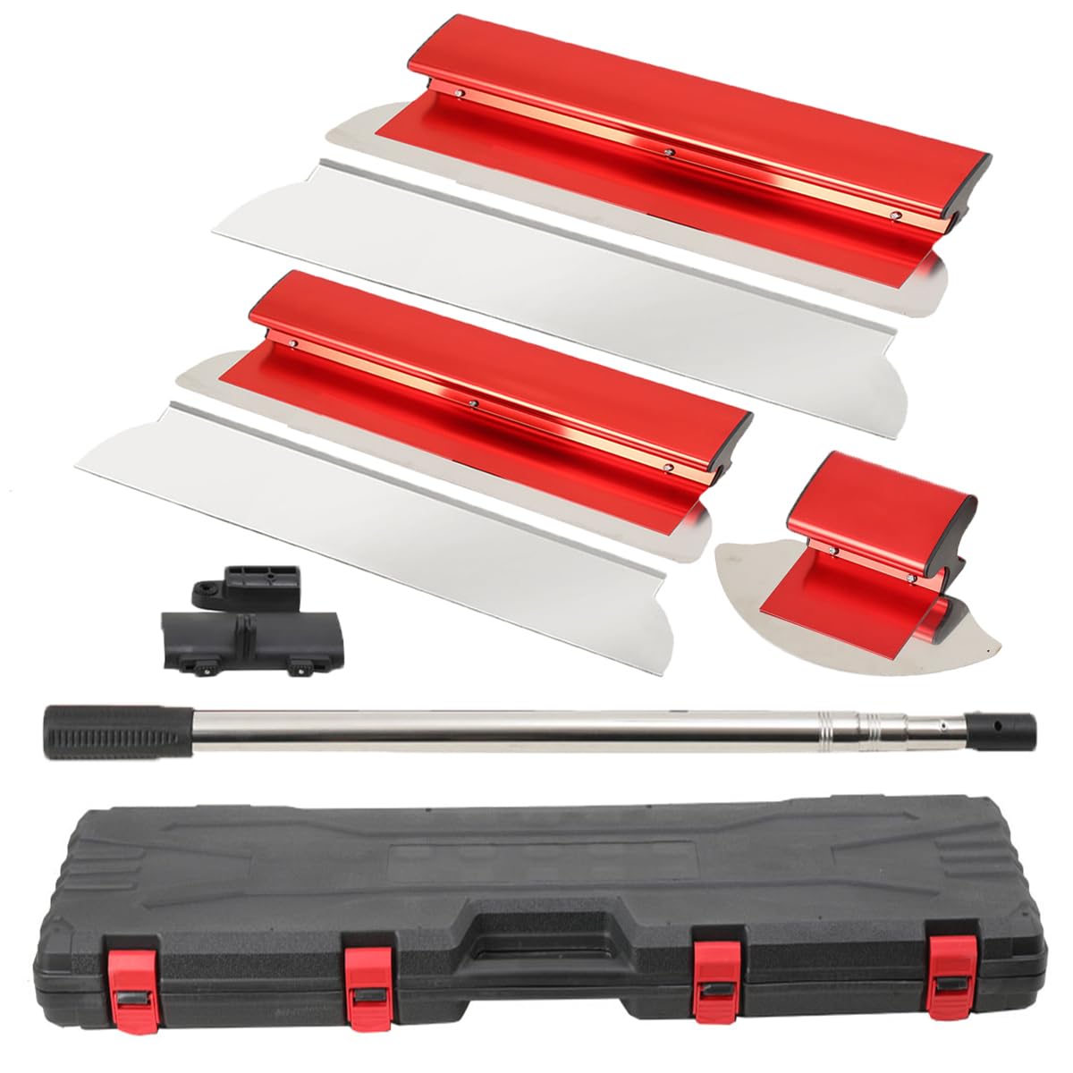Flächenspachtel Set, 40/60cm Edelstahlklinge Spachtel Werkzeug | mit 90-200cm Ausziehbarer Griff, mit Gekrümmt Flächenspachtel, für Verputzen von Wänden und Decken, im tragbare Koffer