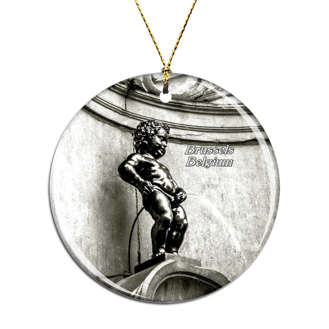 Weekino Red, Green, Silver, Gold Belgium Manneken Pis Brussels Christmas Xmas Tree Ornament Decoration Hanging Pendant Decor City Travel Souvenir Collection Double Sided Porcelain 2.85 Inch
