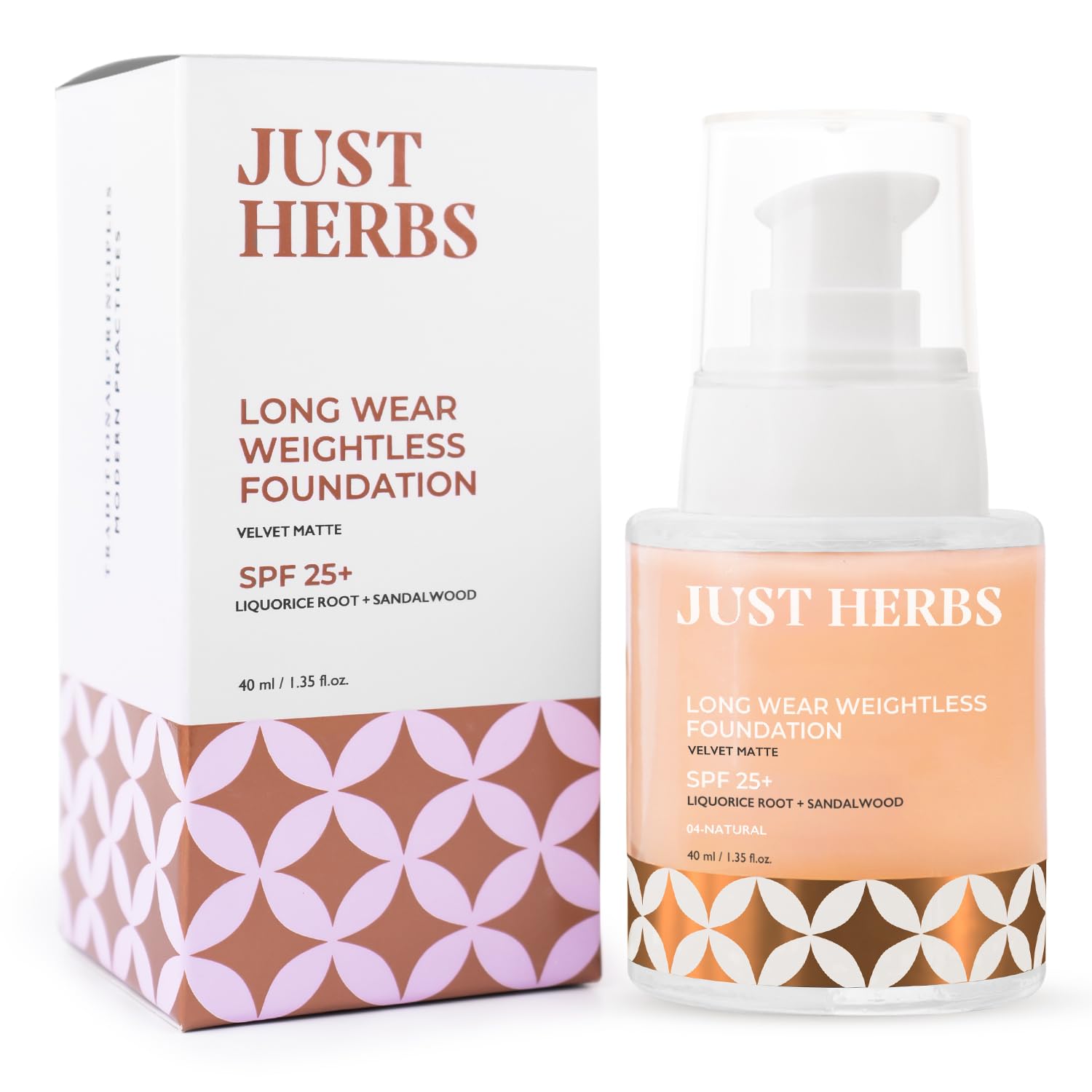 Just Herbs Medium to Full Coverage Liquorice Root and Sandalwood Longwear Weightless Foundation for Face Makeup (Natural)