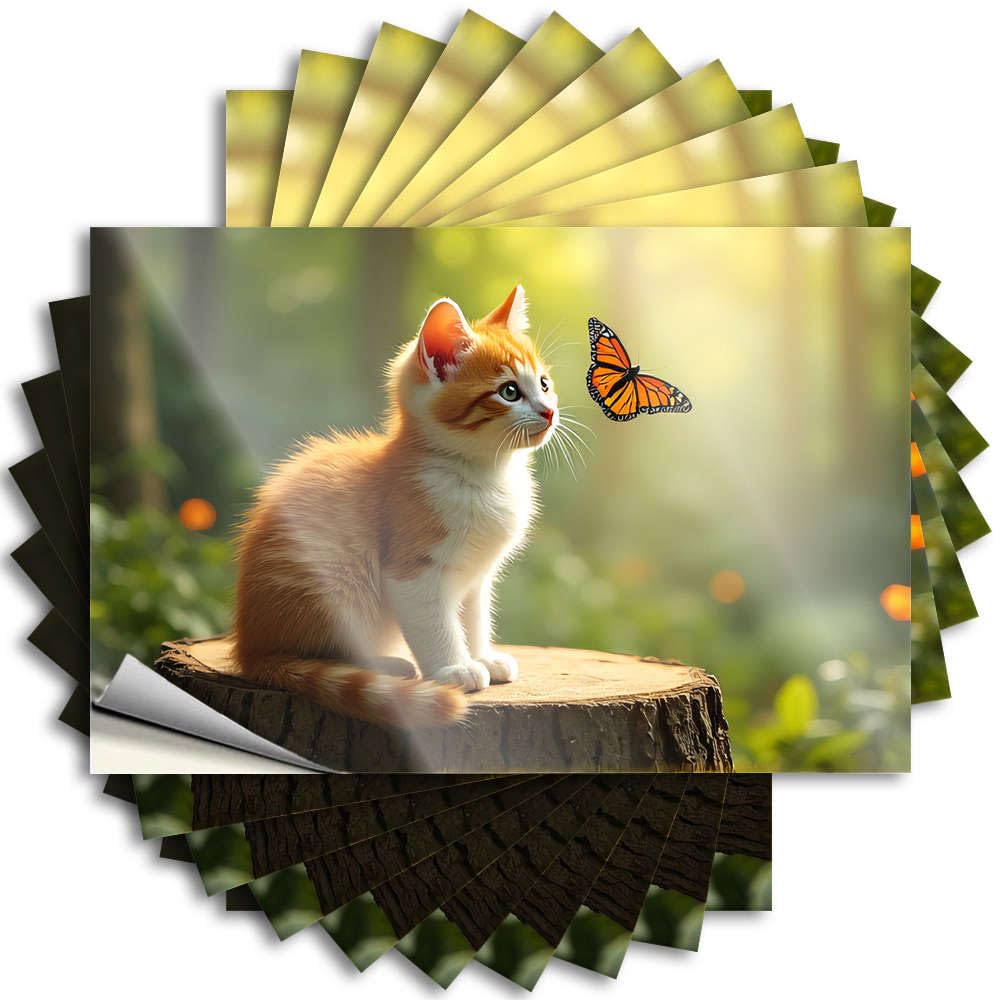 A Curious Kitten Observes A Butterfly in A Sunlit Forest Bottle Fire - Farm Decal Self Adhesive Sticker(6X9CM)