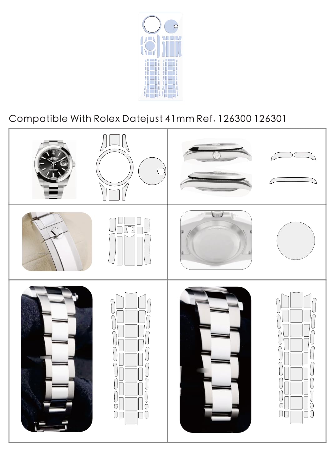 Film de protection pour Rolex Datejust 41 mm réf. 126300 126301. Film de protection d'écran transparent pour montre Rolex Datejust 41 mm (2 films complets x2) N
