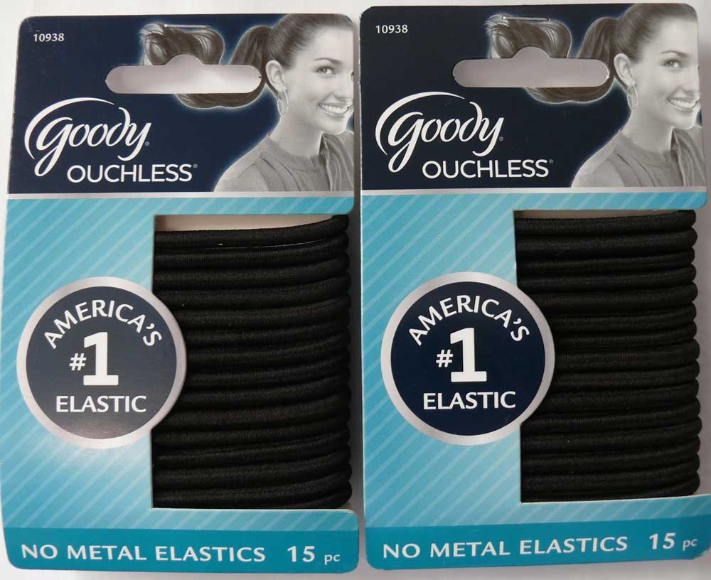 Goody Ouchless Elastic Hair Bands Black Non Metal (2 Packs of 15)