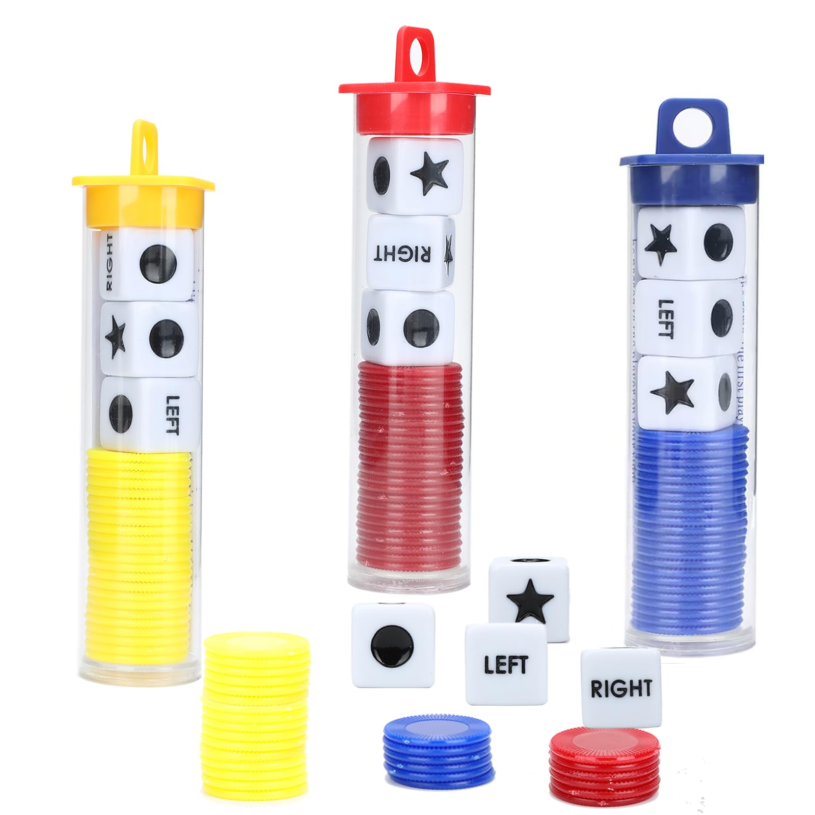 3 Pack Left Dot Star Right Dices Chips Game Set Plastic Dot-Right-Star-Left Dices and Chips Game Fun Multiplayer for Travel Party Activity