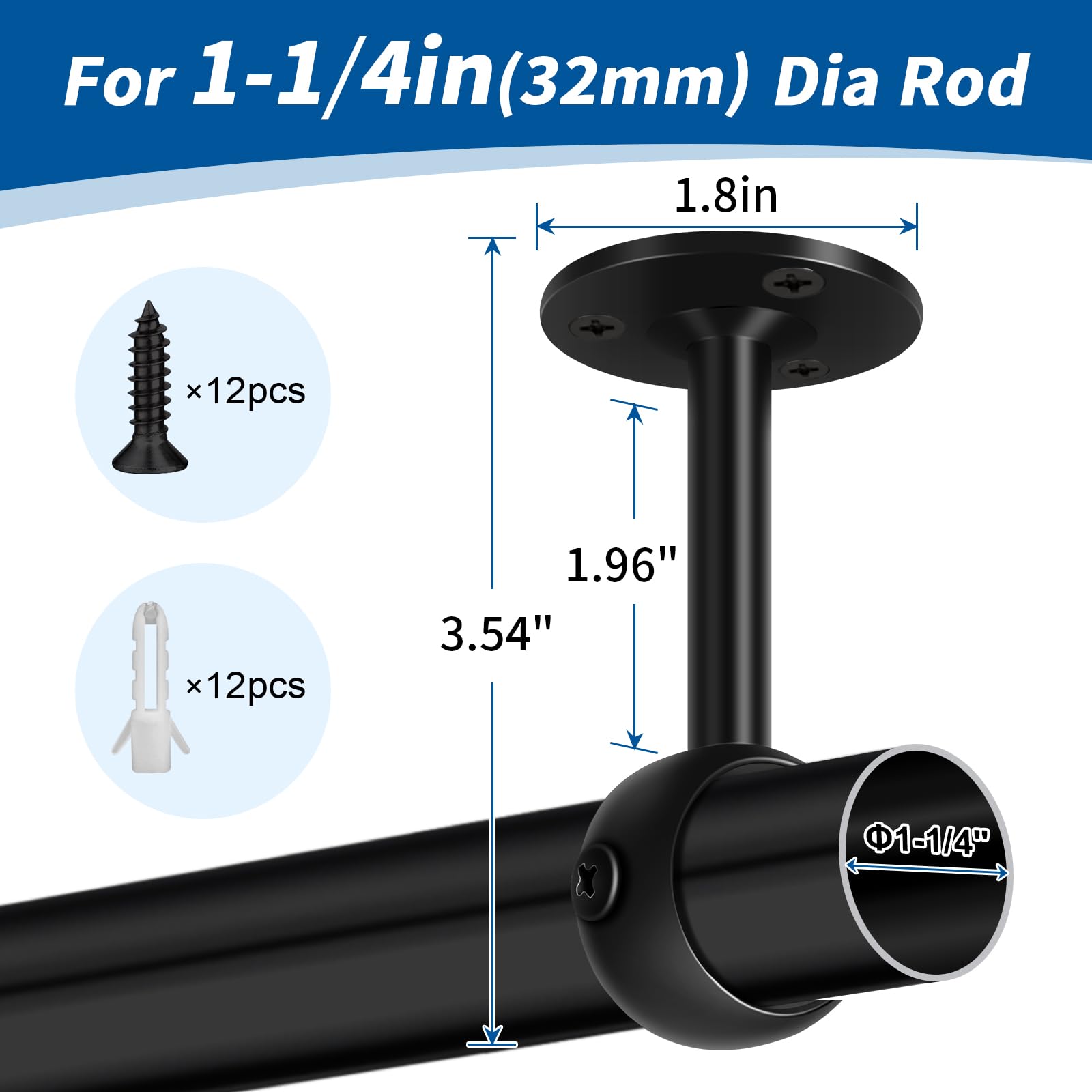 Ceiling Curtain Rod Brackets - Heavy Duty & Secure -2