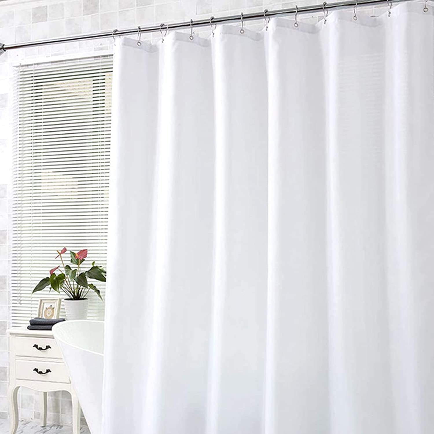 DEARARTBath Pure White Shower Curtain Liner for Bathroom, 60''W * 72''H inch Fabric Shower Curtains with Hooks 100% Waterproof Machine Washable, Easy Clean Easy Care