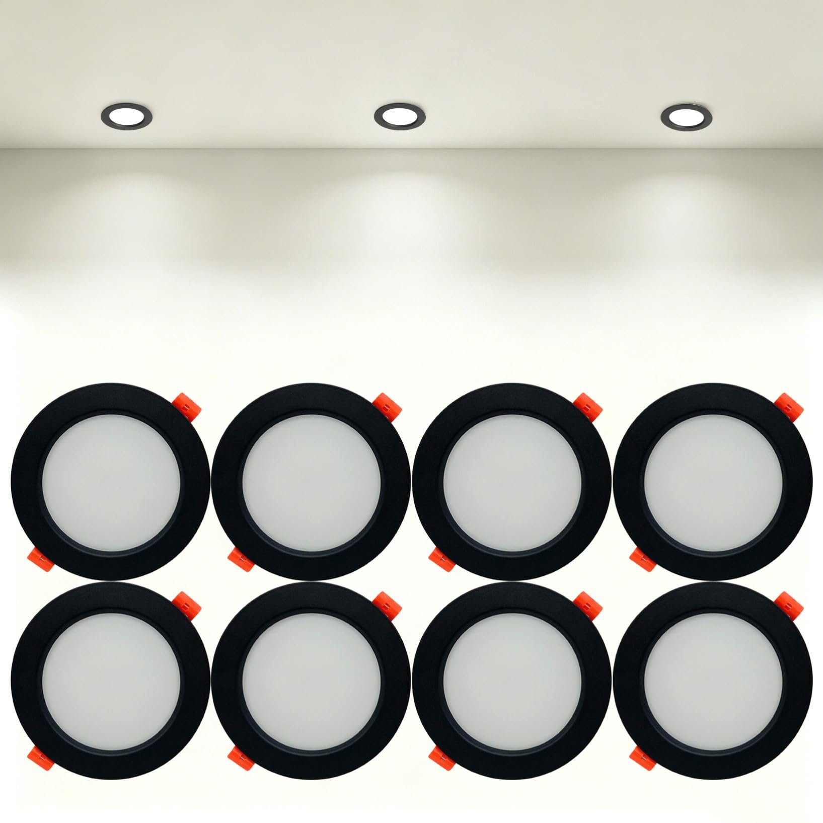 VOGHMOLD 24W Ultra Slim LED Downlight Recessed Ceiling Light 8 inch, 4000K Spot Lights Black Aluminum Trim, Cut Φ190-210mm, AC110-240V Panel Lighting for Office Hallway Closet, 8 Pack