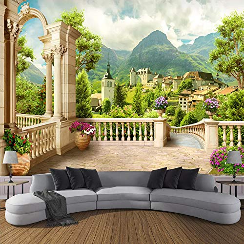 Custom 3D Photo Wallpaper Roman Column Balcony Small Town Nature Landscape Living Room Bedroom Wall Mural Wallpaper Home Decor-150X120CM