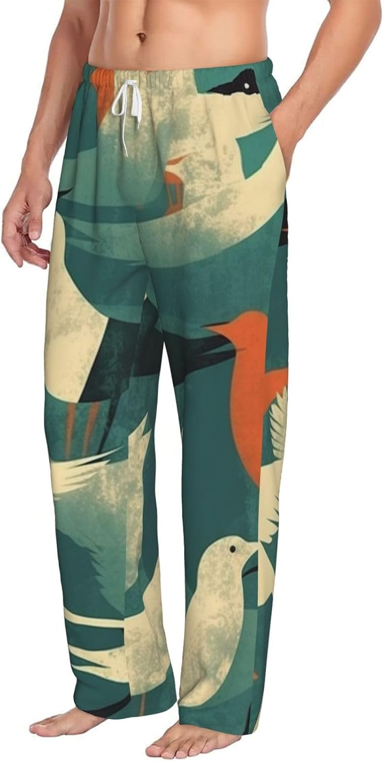 Mens Pajama Pant with Pockets Lounge PJ Bottoms Flock of Birds Sleep Pant for Men Pajama Bottoms