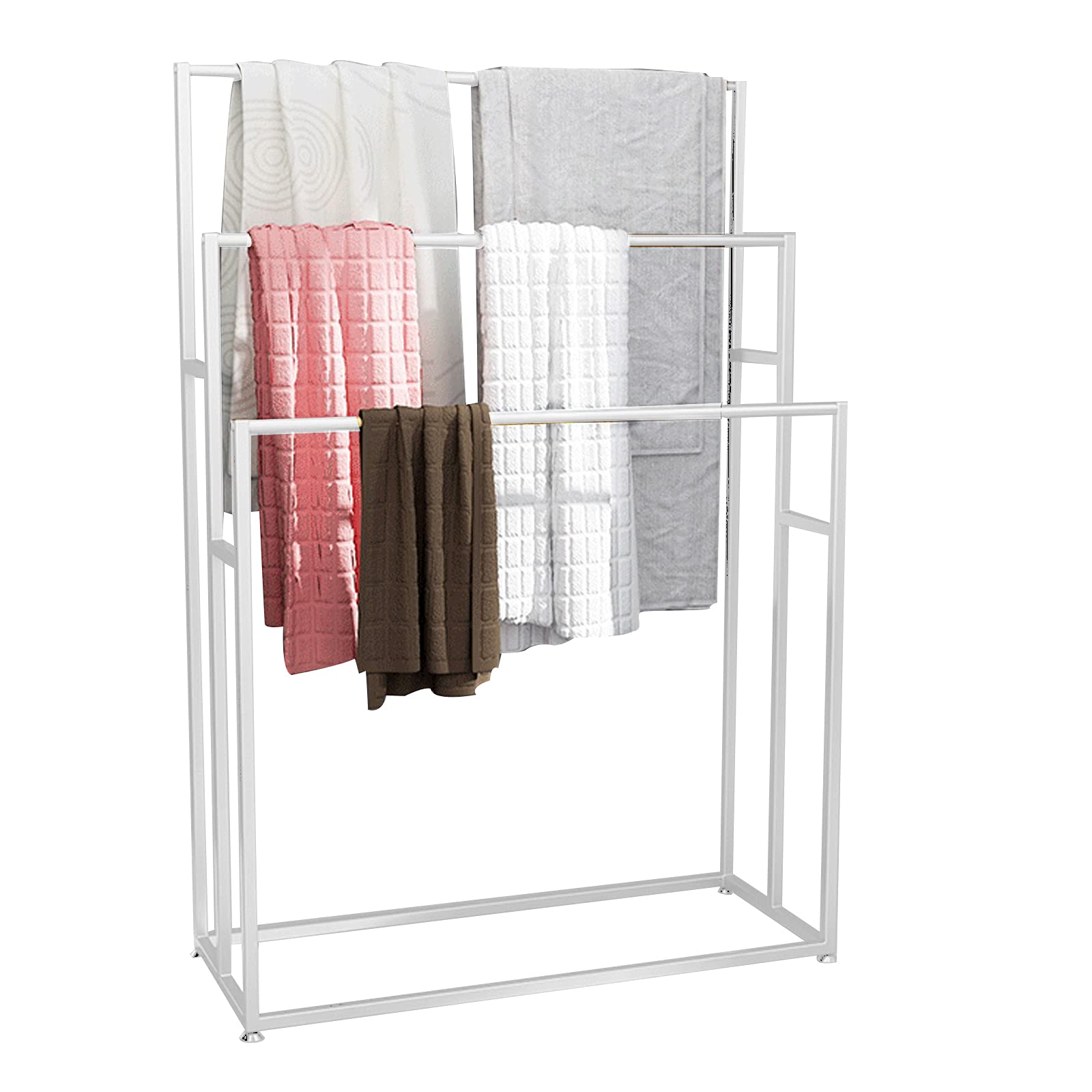 Portasciugamani da Terra, portasciugamani da Bagno in Metallo da Solo per Bagno, Lato Piscina, Uso Interno ed Esterno/Bianco (Bianco)