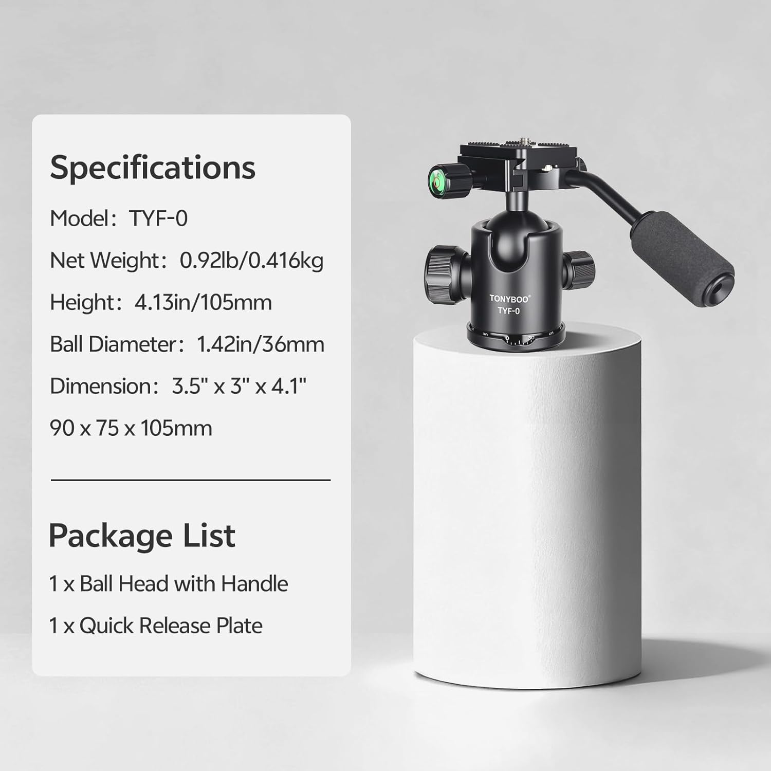 TONYBOO TYF-0 Ball Head with Handle,36mm Camera Tripod Ball Head with Arca Swiss Quick Release Plate & Bubble Level,360° Panoramic Head for Tripod, Monopod,DSLR Camera,Birdwatching, Load 17.6lbs/8kg