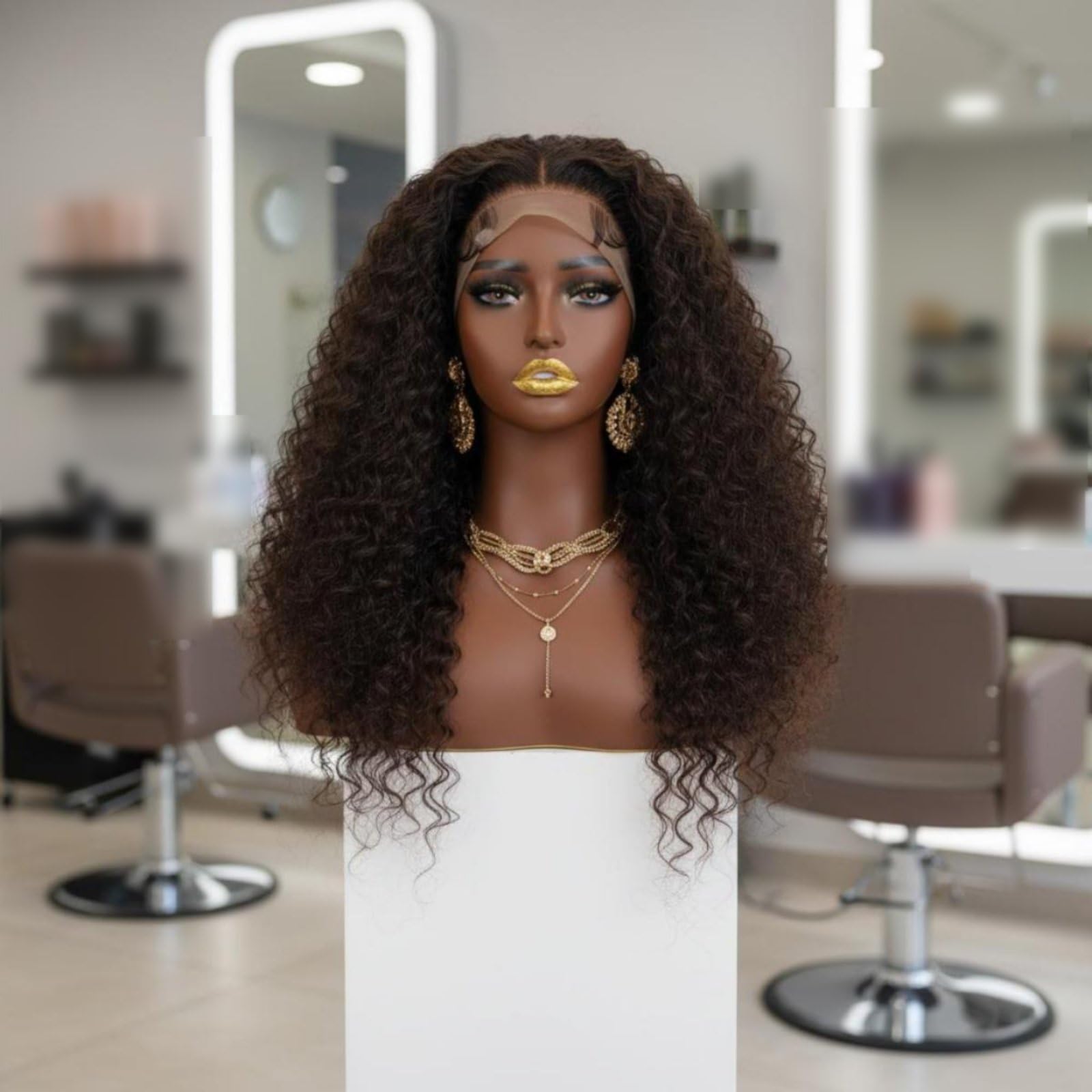 Mannequin Kopf Haar Lebensechte Optik Damenkopfmodell mit Schultern Langes Haarstyling Puppenkopf Haare für Perückenhändler, Friseure