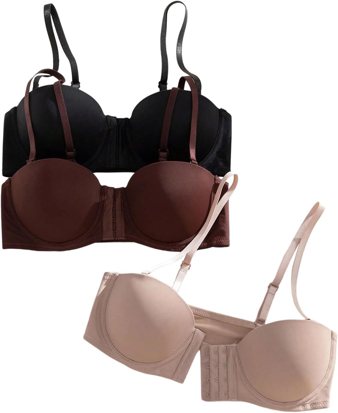 GORGLITTER Women's 3 Pack Front Closure Bra Underwire Push Up Padded Adjustable Straps Everyday Comfort Bralettes