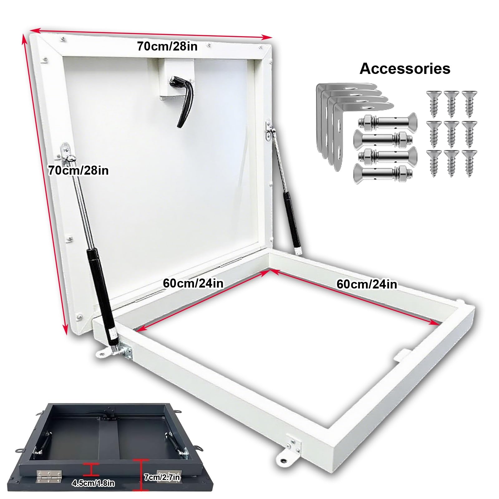 Claraboya Techo de Aluminio, Tragaluz de Techo con Manija de Bloqueo, Puerta Antirrobo de Acero, Claraboya Cubierta con Tapa de Acceso de Emergencia, Tapa de Pozo(White,60x60cm/24x24in)
