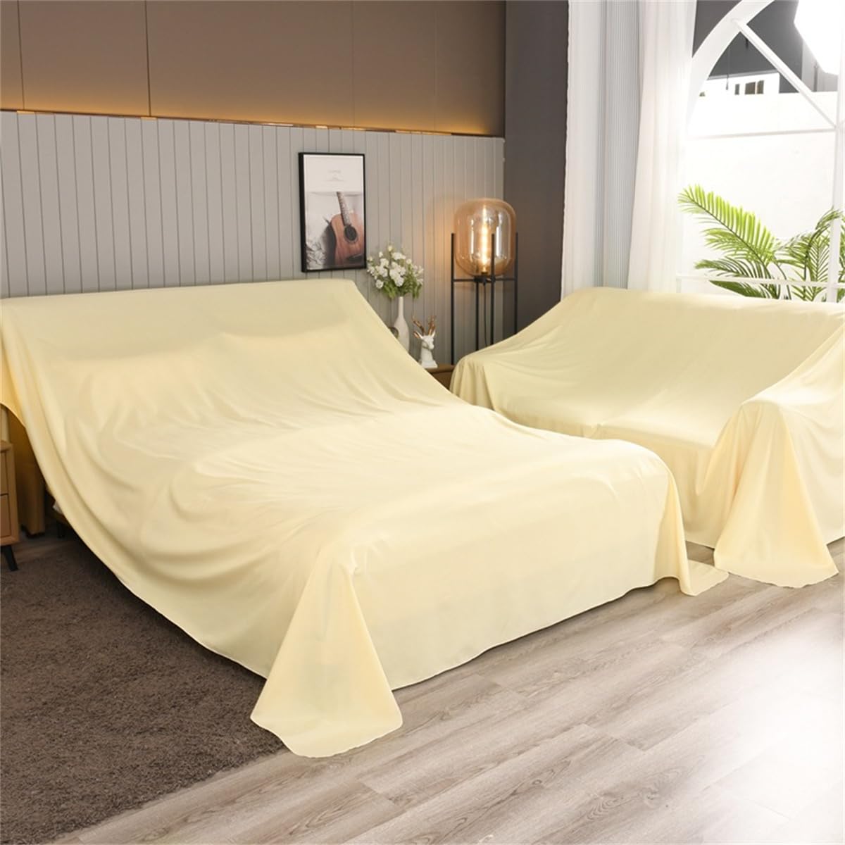 2 Pack Cotton Furniture Dust Sheets for Decorating, Dust Sheet for Sofas Single/Double Bed, Floor Covering Staircase Drop Cloth Paint Sheet Washable and Reusable Dust Cover (3.5x5cm,Beige)