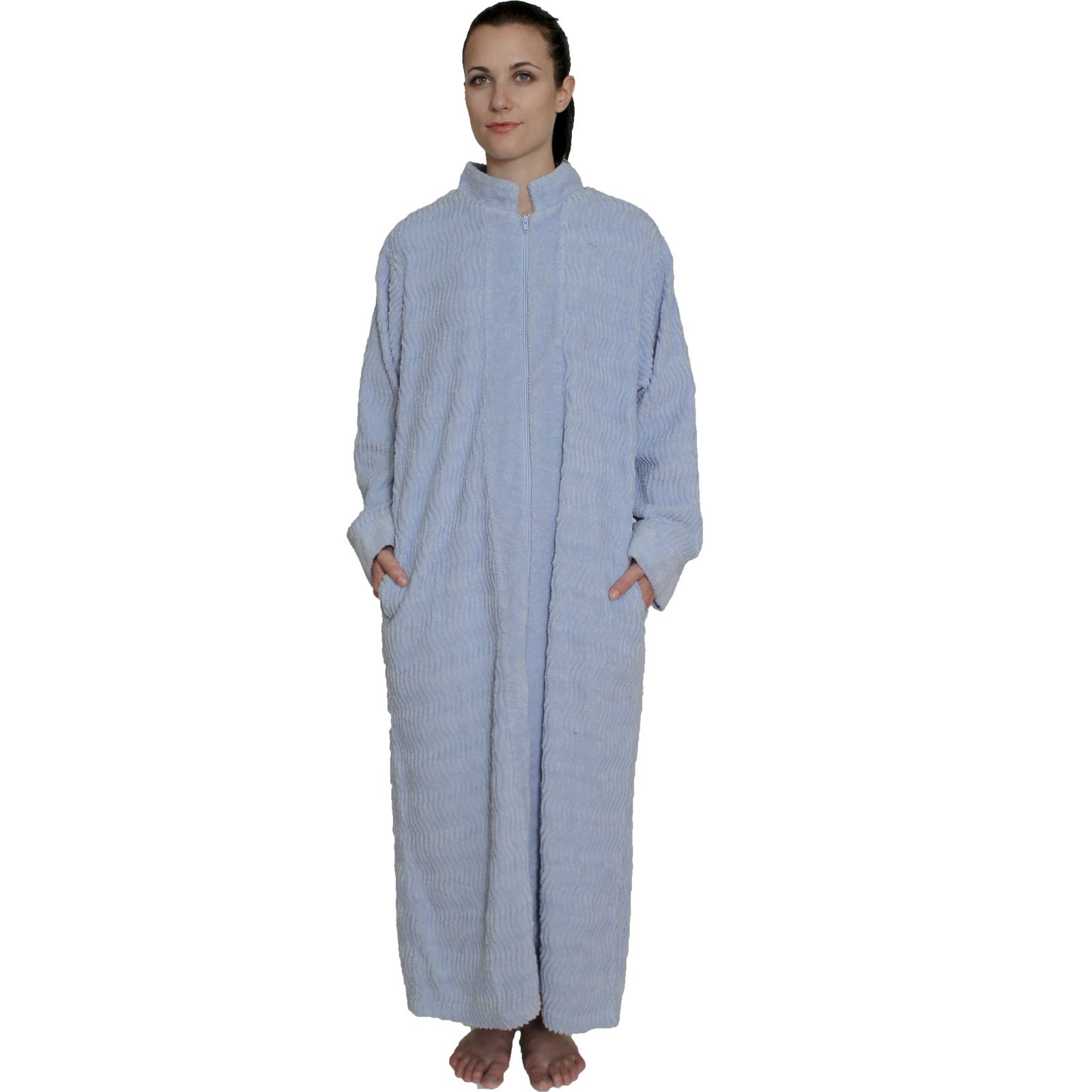 Womens Zipper Front Chenille Bathrobe 100 Cotton Length 52 Inches