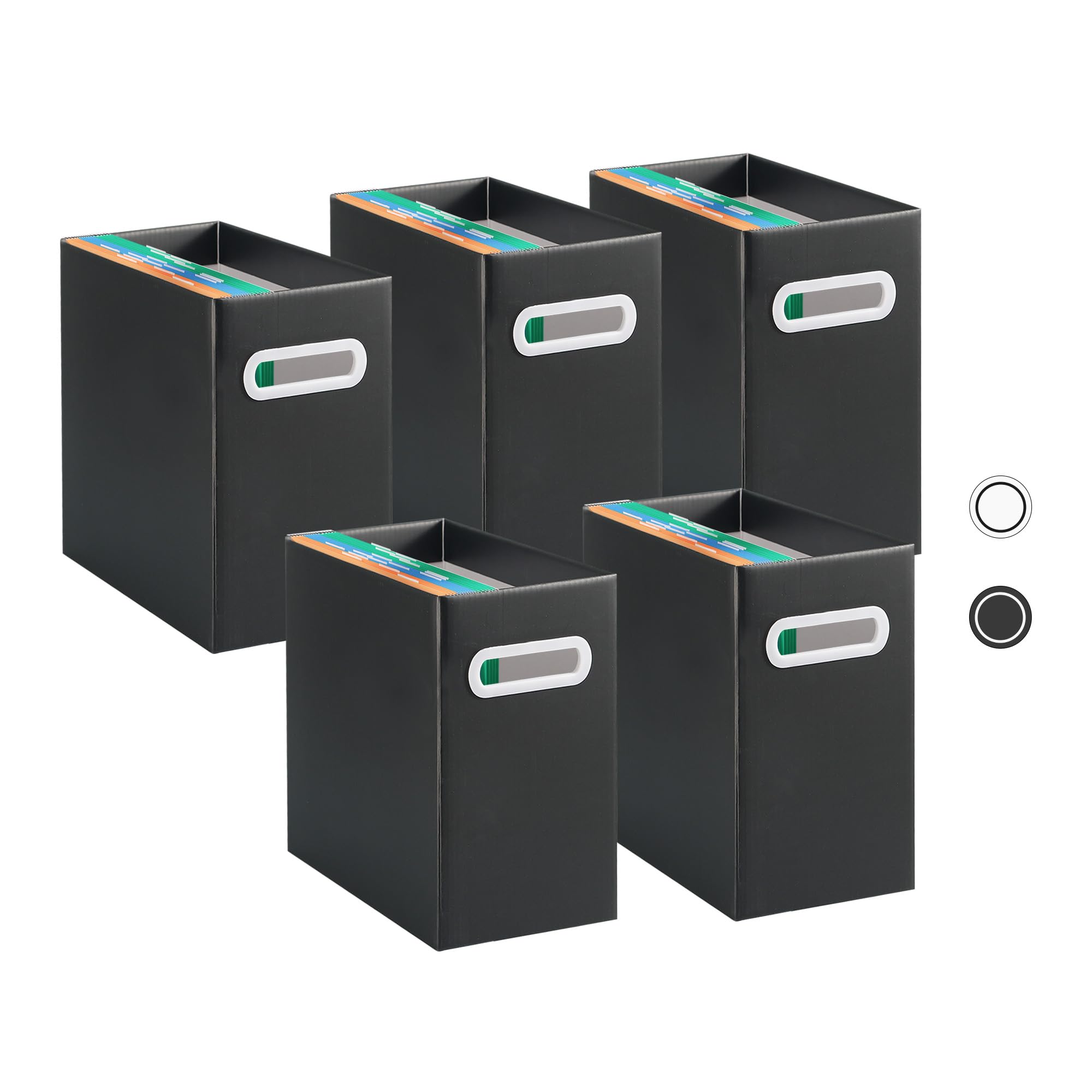 VZCPYTPM Confezione da 5 scatole organizer in cartone nero, portatili, da appendere, con manico, pieghevoli, per ufficio, scuola, casa