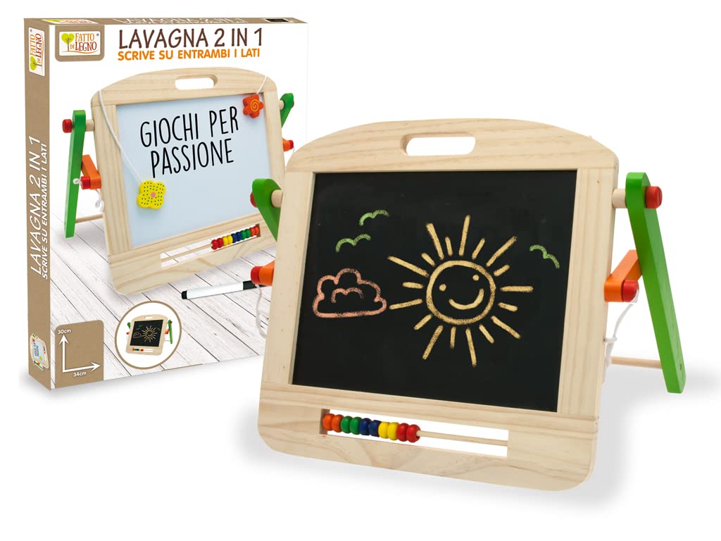 Lavagna da Gioco per Bambini in Legno Lavagna in Legno da Tavolo per Bambini con Gessetti, Doppia, Lavagnetta da Tavolo per Bimbi