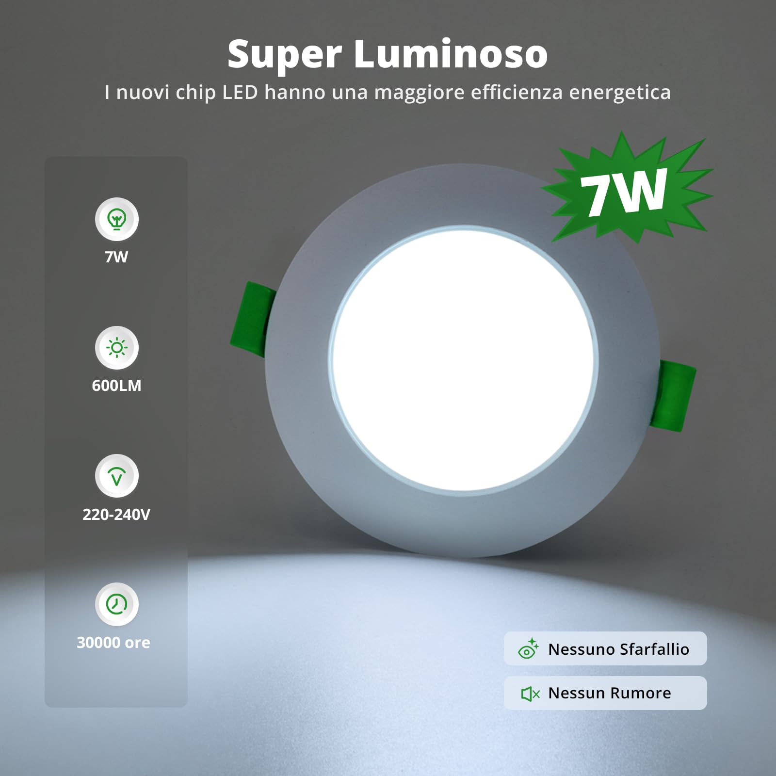 HOMEOW Faretti Led da Incasso per Cartongesso 7W, Diametro Foro 75-90mm, 24mm Ultrasottili, IP44 Faretti Led Soffitto, Regolabile Caldo 2700K, Neutro 4000K e Freddo 6000K, Non Dimmerabile, Set di 20