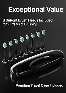 Aquasonic Black Series Ultra Whitening Toothbrush ADA Accepted Electric Toothbrush- 8 Brush Heads & Travel Case 40,000 VPM Electric Motor & Wireless Charging - 4 Modes w Smart Timer