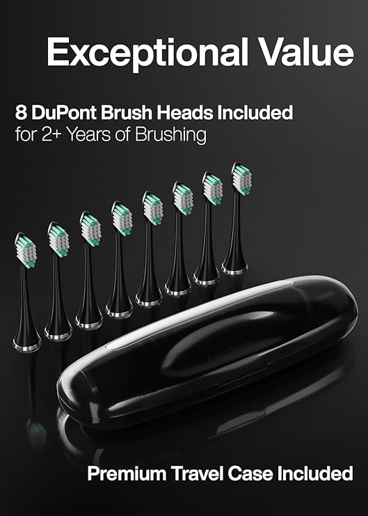 Aquasonic Black Series Ultra Whitening Toothbrush ADA Accepted Electric Toothbrush- 8 Brush Heads & Travel Case 40,000 VPM Electric Motor & Wireless Charging - 4 Modes w Smart Timer