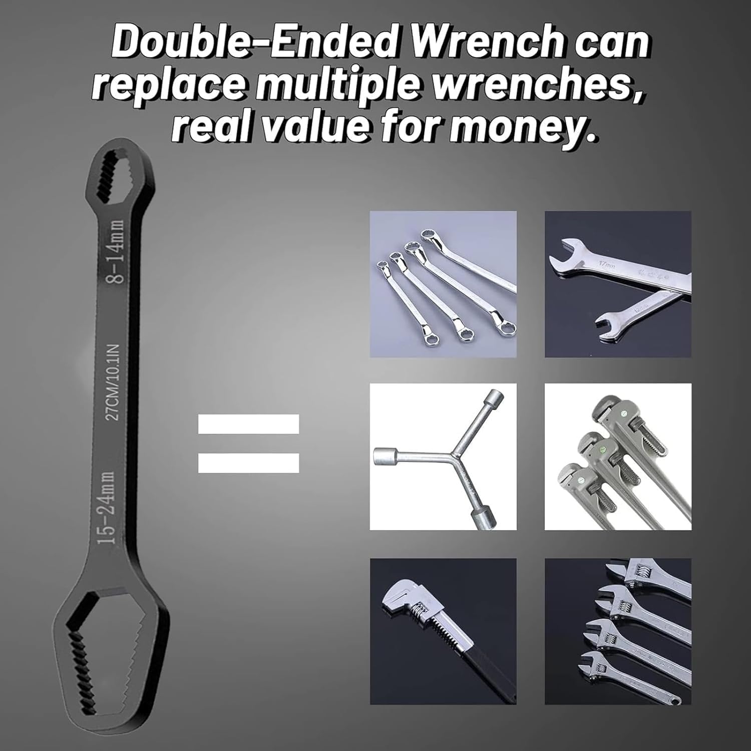 Universal Double Ended Wrench, 8-25mm Self Adjusting Torx Wrench, 5mm Thick, with Storage Bag & Gloves, Multi Wrench for Car Motorcycle Repair and DIY Projects (6pcs-1)