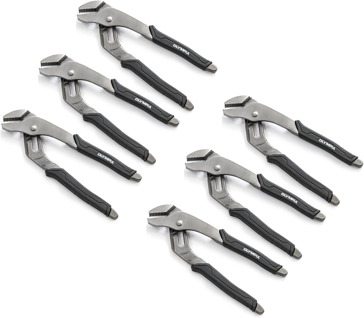 Olympia Tools 6Pack 8-Inch Tongue and Groove Pliers, 5 Jaw positions, 1.7" Jaw Capacity, Black