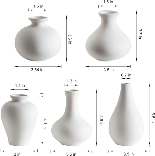 Miniatura 7 de Jarrones blancos pequeños, juego de 5 jarrones de cerámica para hierba de las pampas, flores, jarrones decorativos para decoración moderna del