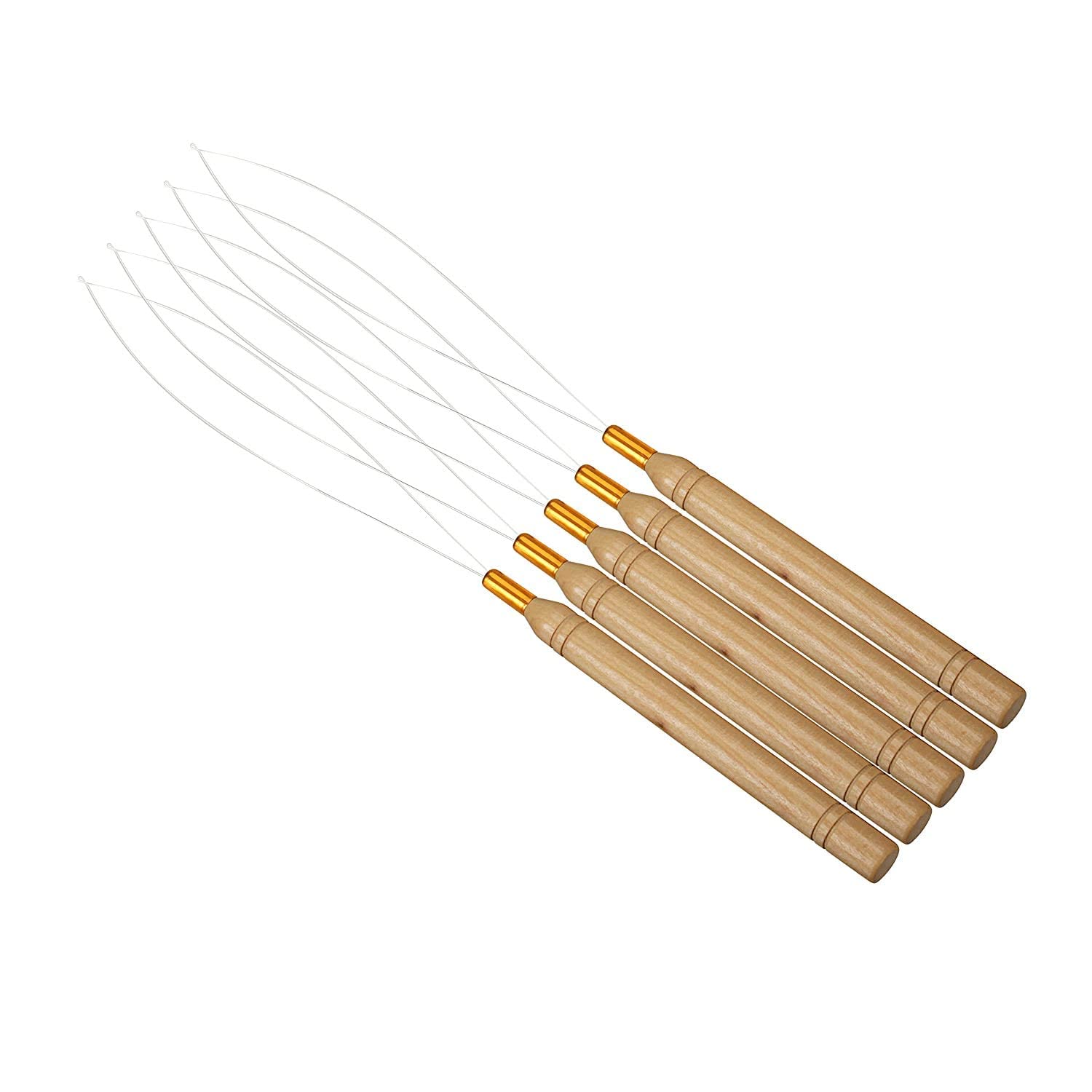 D-DIVINE 5 PCs Hair Extension Loop Needle Threader Pulling Hook Tool and Bead Device Tool for Hair or Feather Extensions - Wooden and Stainless Steel-image-27