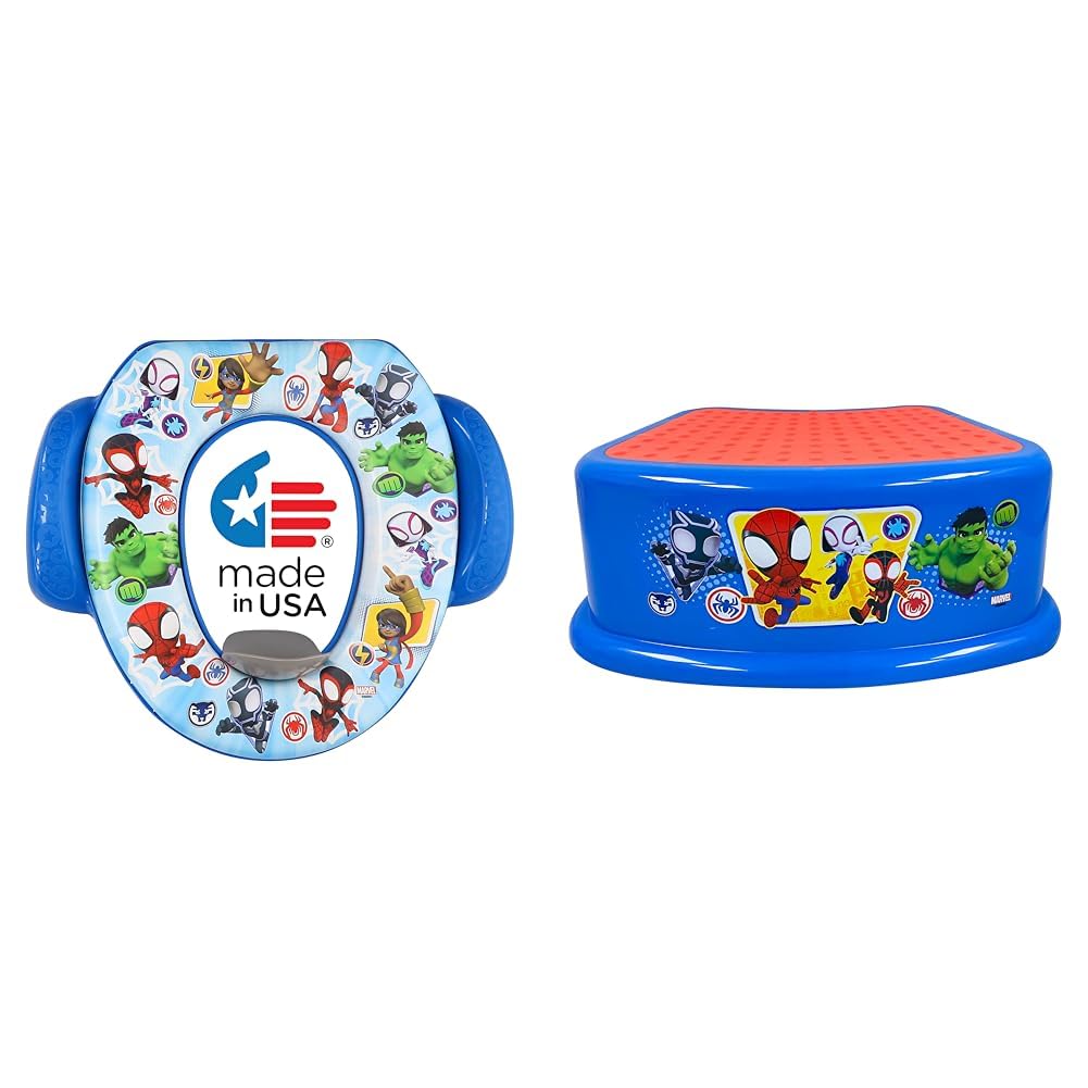 Spidey and His Amazing Friends Team Up Soft Potty Seat and Potty Training Seat - Soft Cushion & Spidey and His Amazing Friends Team Up Step Stool - Kids Step Stool, 1 Count, 1.07 pounds