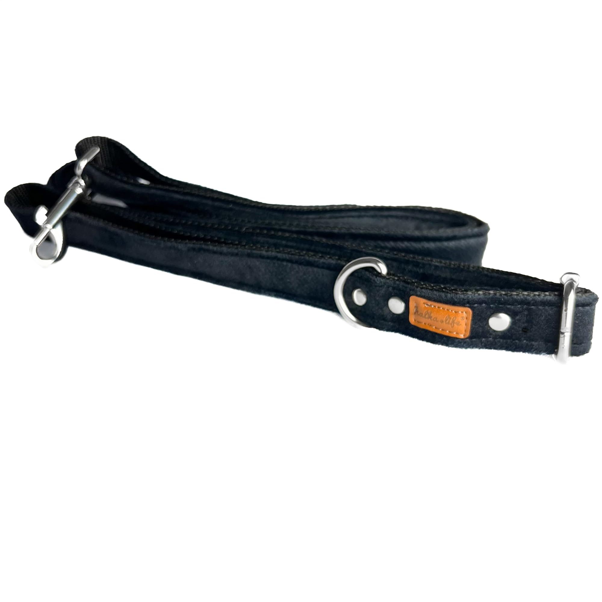 A luxurious dog leash made of thick and durable pet-friendly material. Dog leash 120-200cm (47"-79") long. Waterproof and easy to clean puppy leash. (Black, 15mm (3/5"))