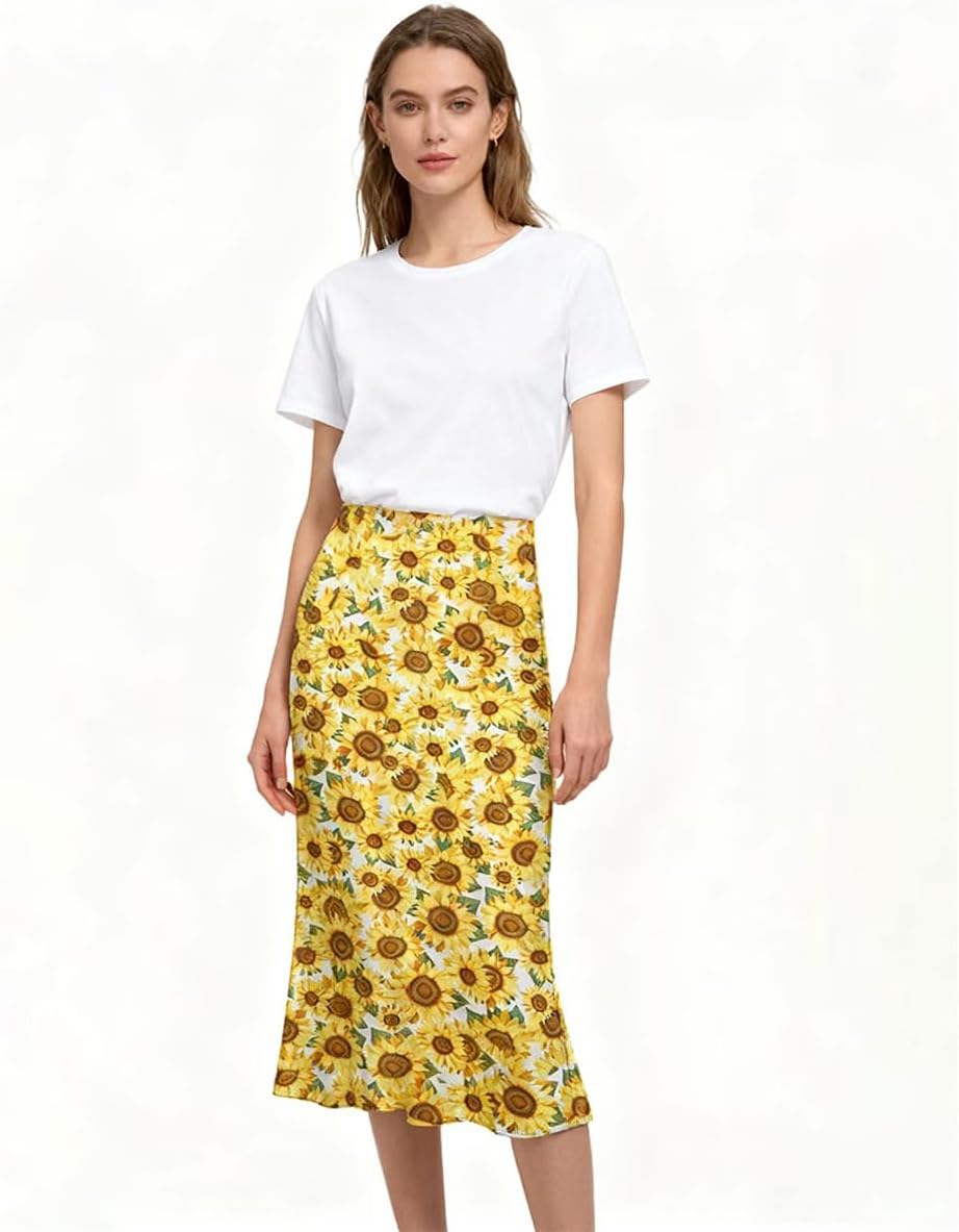 Maxi Skirts for Women Floral Leopard Skirt Midi Length High Waist Silk Satin Casual Ladies Skirts for Beach Party - Image 2