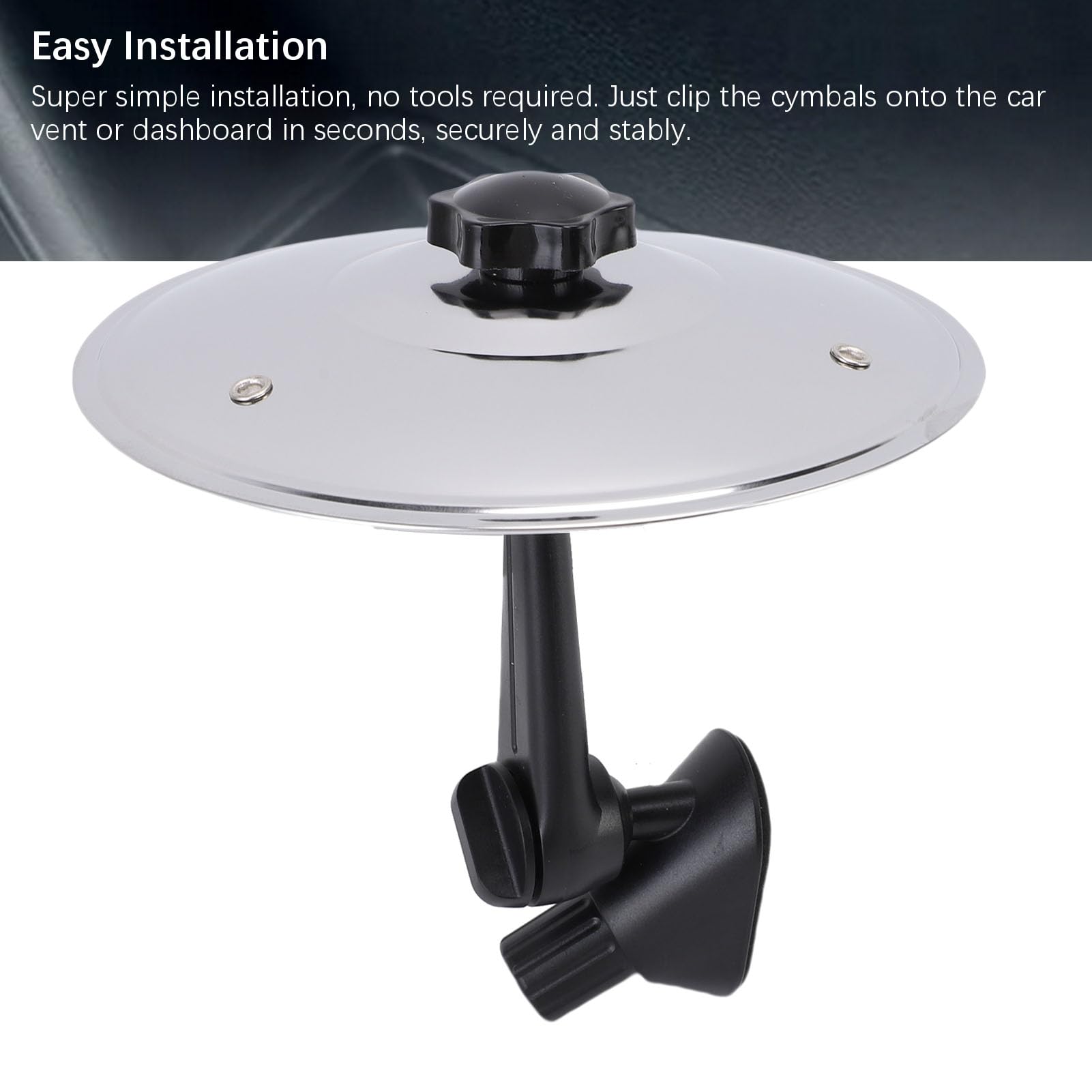 Air de Cymbale à Tambour Automobile, Cymbale de Crash de Tambour pour Mélomanes et Batteurs, Installation Facile sur les Tableaux de Bord et les évents (SILVER)