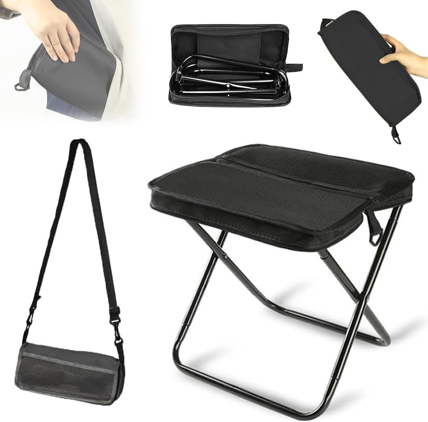 WEILONGB Foldable Backpack Stool,Portable Lightweight Collapsible Chairs,Folding Mini Outdoor Camping Stool,Garden Hunting Seat with Zippered Carry Bag for Fishing Travelling Picnics (Black) WEILONGB Foldable Backpack Stool,Portable Lightweight Collapsible Chairs,Folding Mini Outdoor Camping Stool,Garden Hunting Seat with Zippered Carry Bag for Fishing Travelling Picnics (Black)