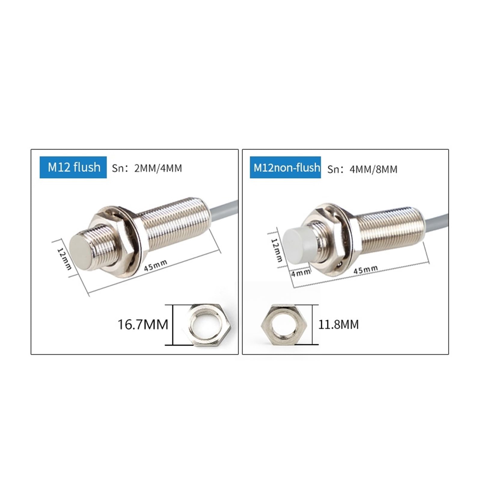 Sensor de proximidad inductivo analógico M12 de grado industrial con salida NPN y PNP(M12 flush NPN NO-Sn:3mm)
