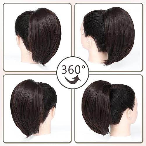 Miniatura 4 de AFNOTE Extensión de cabello corto con cordón para cola de caballo, extensiones de cola de caballo de 10 pulgadas, extensiones de cola de caballo