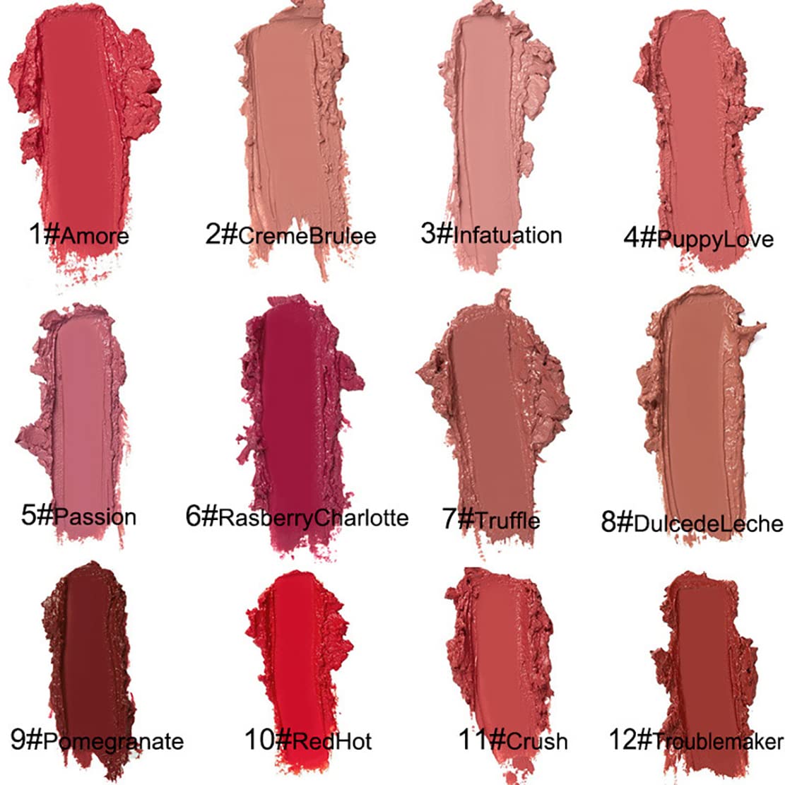 12 Color Cream Texture Lipstick Waterproof, Lip Lust Creme Lip Gloss Waterproof Lipstick, Long Lasting Moist Lip Gloss Plumper Liquid Lipstick, Lip Plumper Gloss (12 Colors)