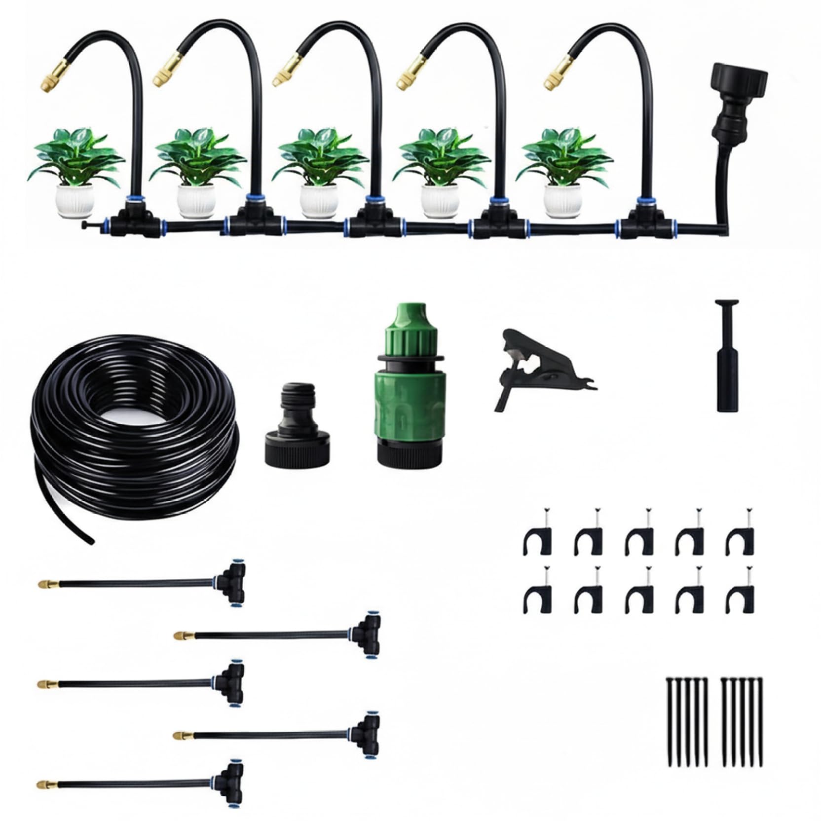 Tuyau 16 pieds et arroseurs réglables pour kit d'irrigation goutte à goutte de jardin