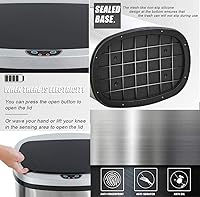 Vista 4 de Bote de basura de 13 galones con tapa, botes de basura automáticos para cocina, 50 L, con sensor de movimiento, cubo de basura de acero inoxidable