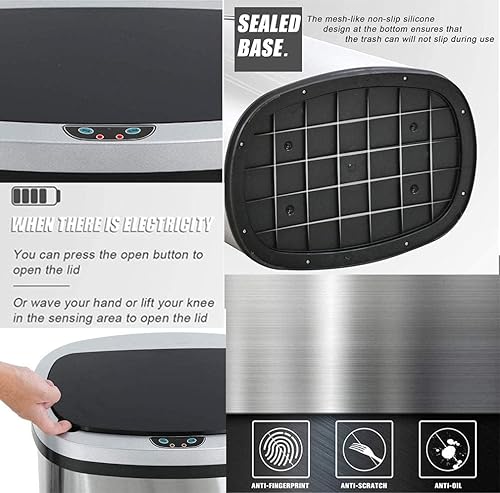 Miniatura 4 de Bote de basura de 13 galones con tapa, botes de basura automáticos para cocina, 50 L, con sensor de movimiento, cubo de basura de acero inoxidable
