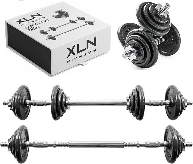 20kg Cast Iron Adjustable Dumbbell Set with Solid Steel Handles - Easy Convert to Barbell for Home Fitness Bodybuilding Training Gym