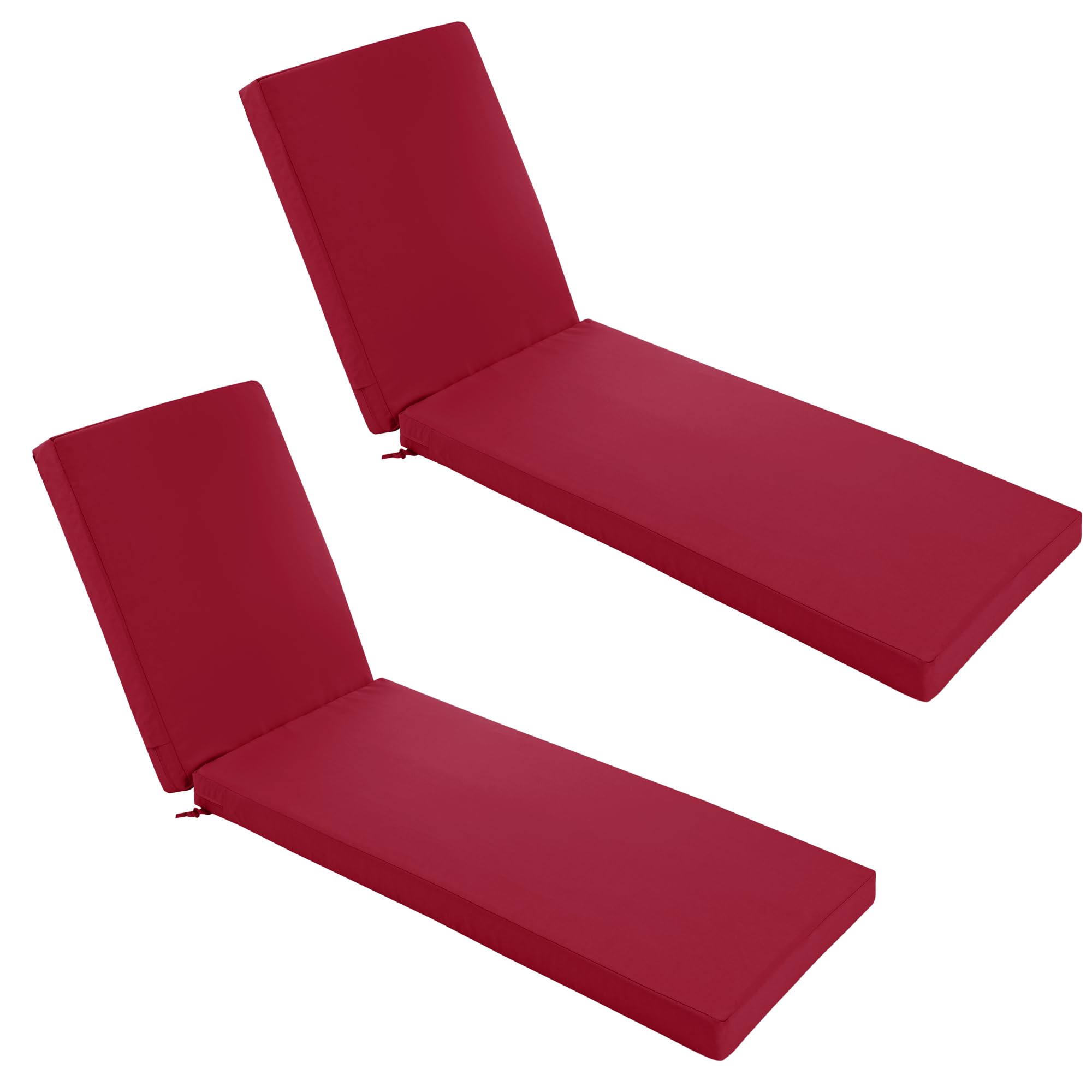 Chaise Lounge Cushions Outdoor Set of 2 - Waterproof and Fade Resistant Sun Lounger Replacement Cushions - Patio Lounger Pads with Removable Cover for Pool, Deck, Lawn, 72 x 21 x 3 Inch, Red